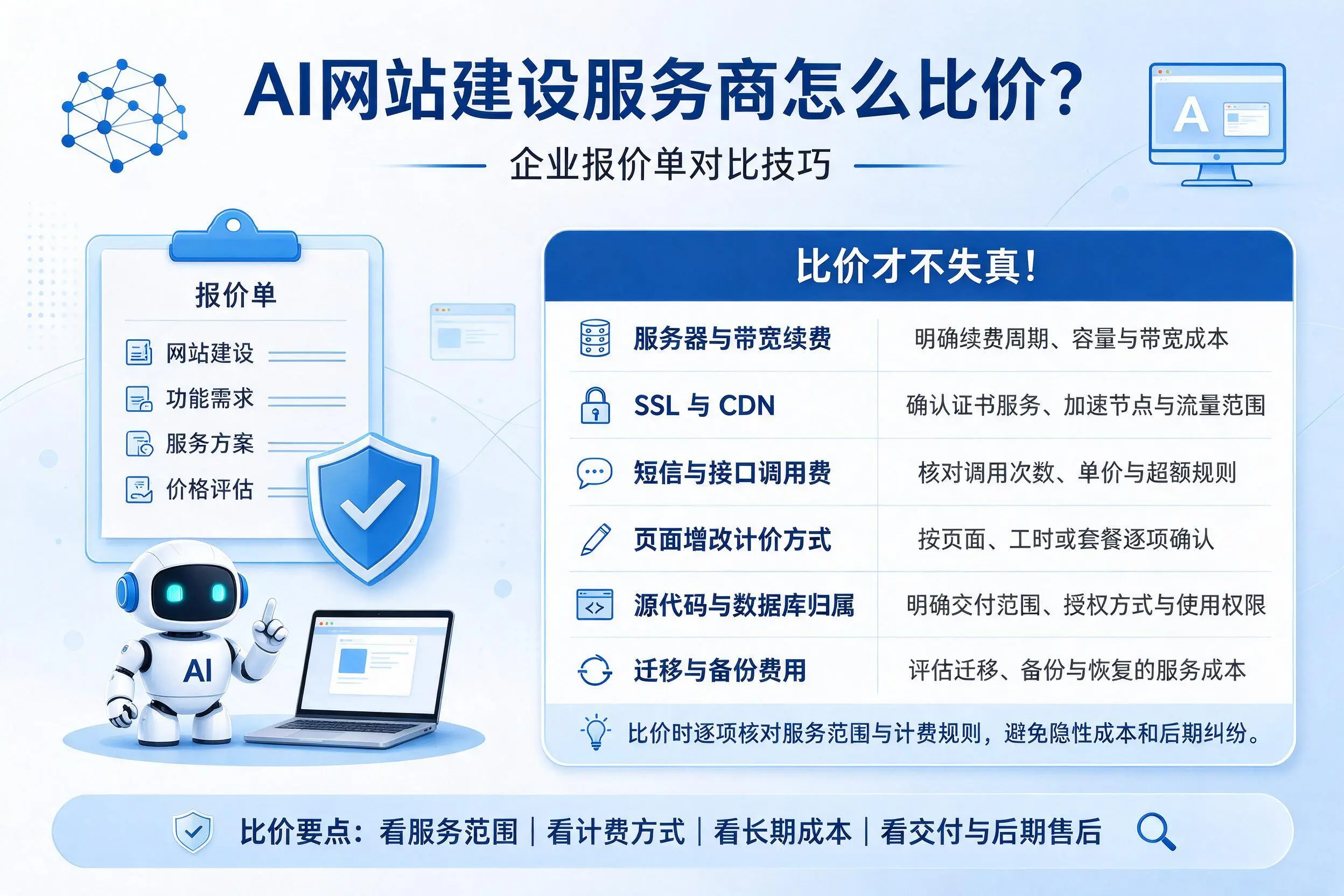 AI网站建设服务商怎么比价？福州企业报价单对比技巧
